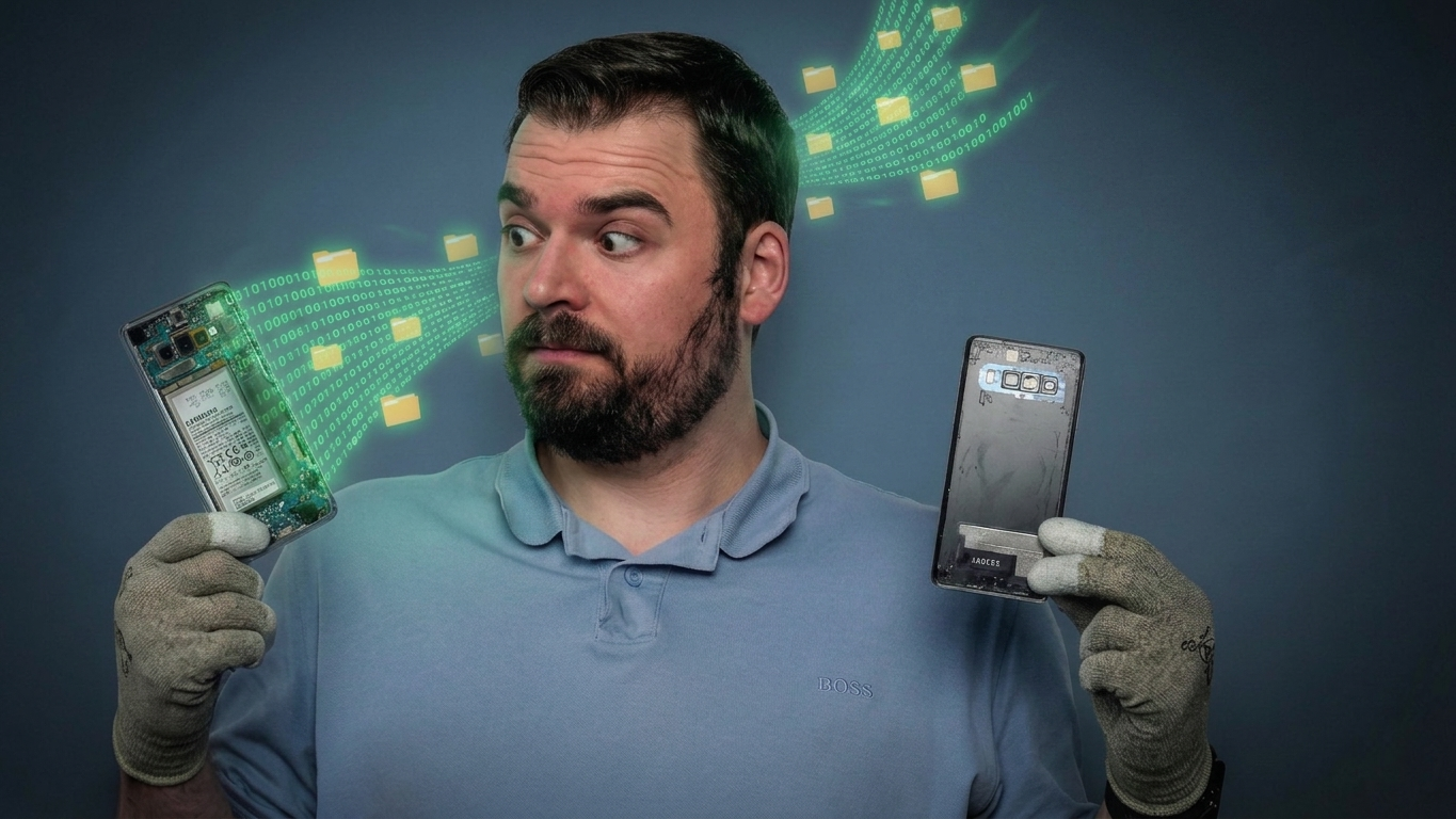 Smartronik Spezialist bei der Sicherung von Dateien von einem zerlegten Smartphone.